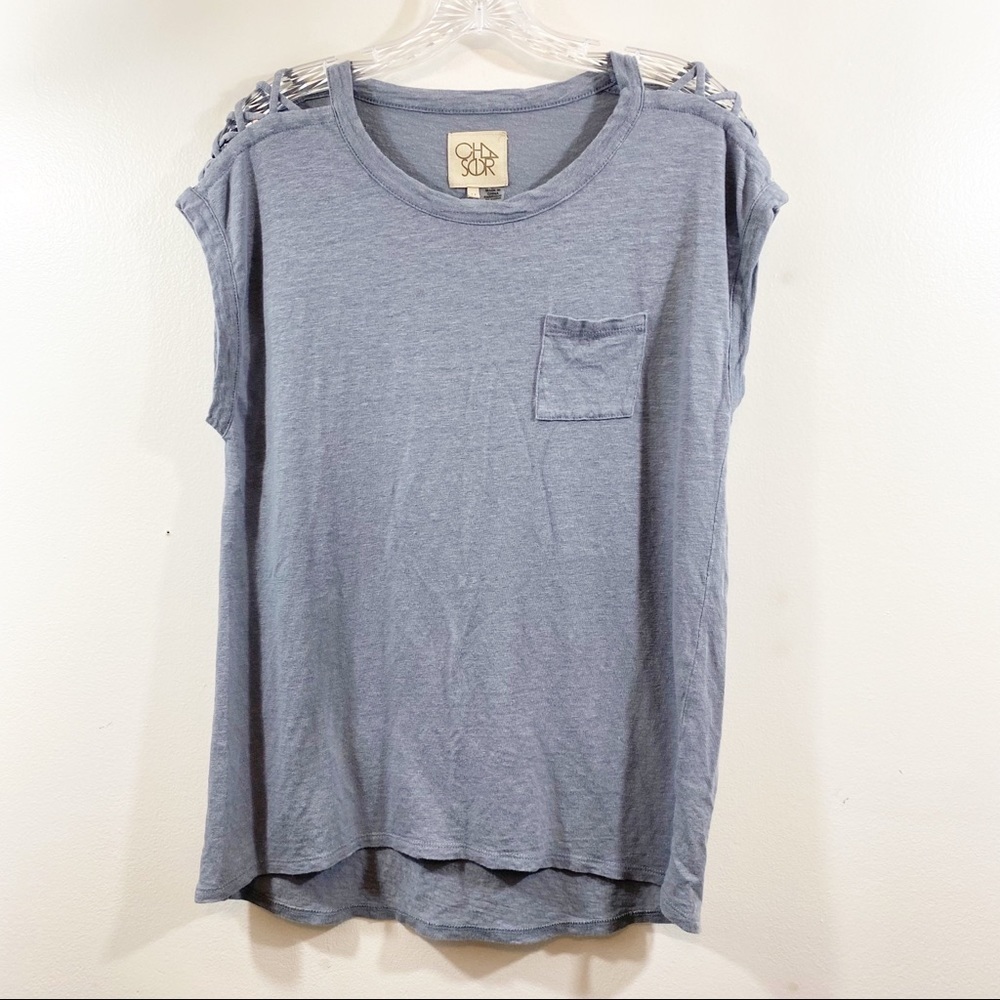 Chaser Blue/Gray Linen Braided Sleeve Tee Shirt Tank Top Sz Medium
